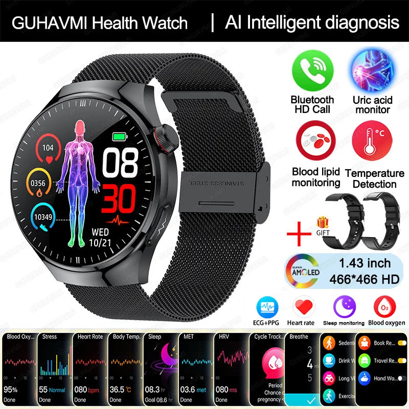 Nursing Grade Smart Watch Blood oxygen Blood Lipid Uric Acid ECG