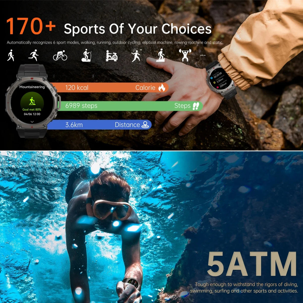 VWAR T-Rex3 Compass Altimeter Military Smartwatch 50m Waterproof Built-in GPS