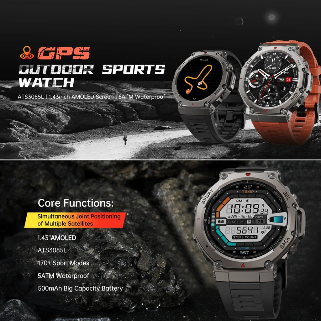 VWAR T-Rex3 Compass Altimeter Military Smartwatch 50m Waterproof Built-in GPS