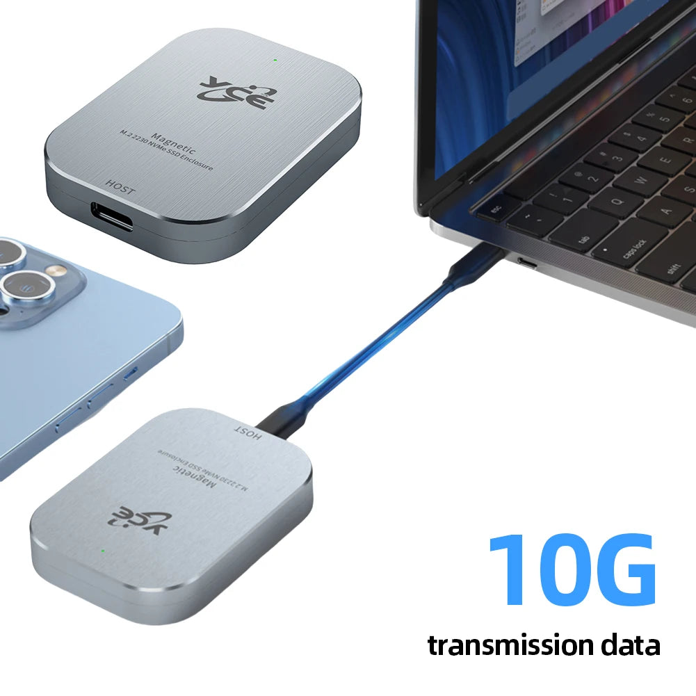 Magnetic M.2 NVMe 2230 SSD Case USB 3.2 Gen 2 10Gbps Type-C SSD Disk Box 2TB Solid State Drive Case for iPhone 15 Pro Max ProRes.