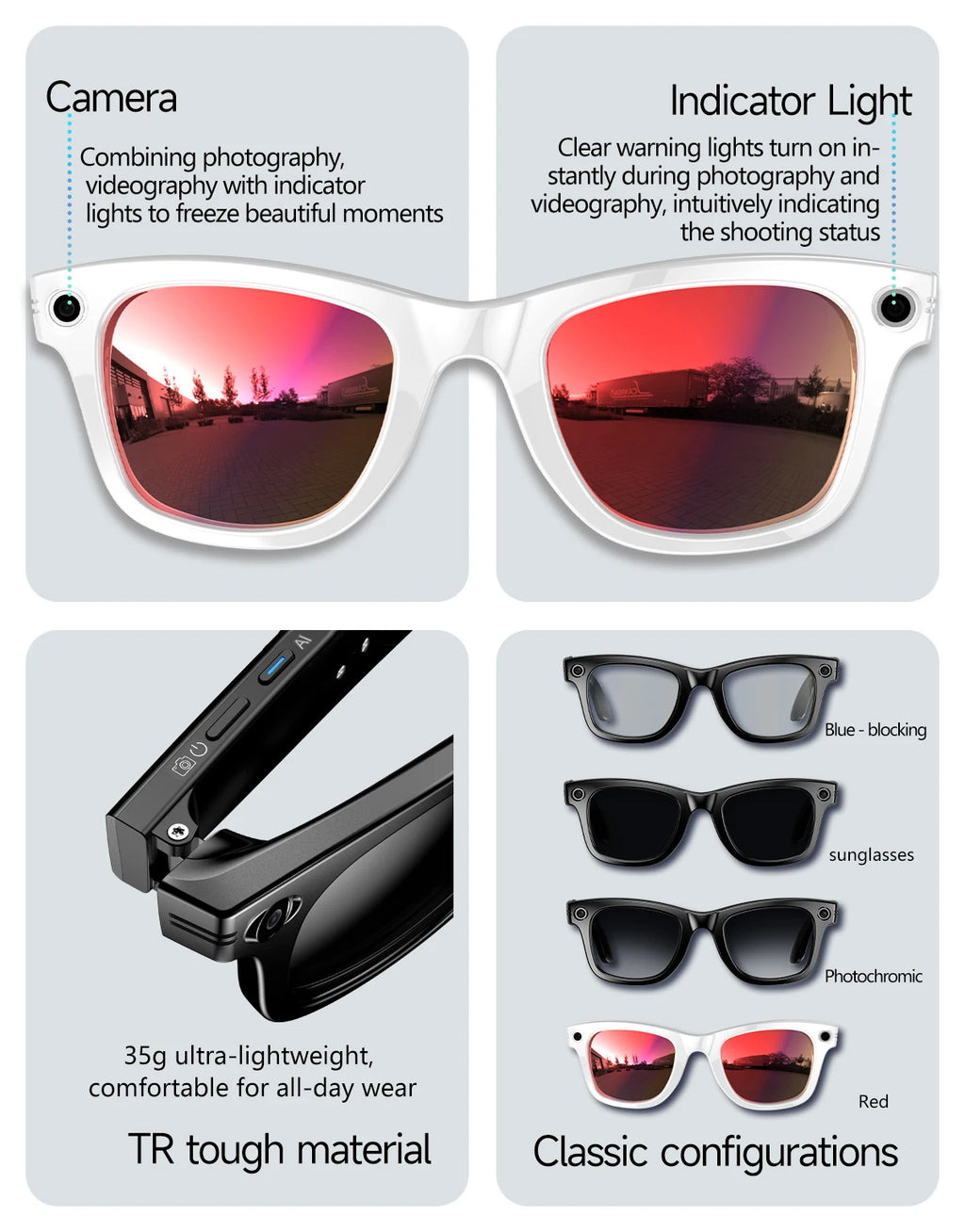 AI Sony 8MP Smart Sunglasses Photo Video Shooting Recognition Translation Wifi Bluetooth Music Play