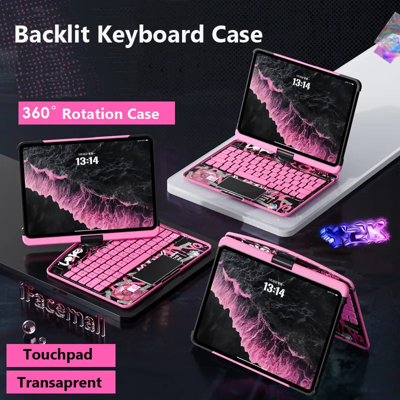 Case with Keyboard for IPad 11th Gen A16 2025 Air11 Inch M3 M2 10th Air7 6 5 4 10.2 9th 8th 7th Pro 11Transparent Backlit Case.