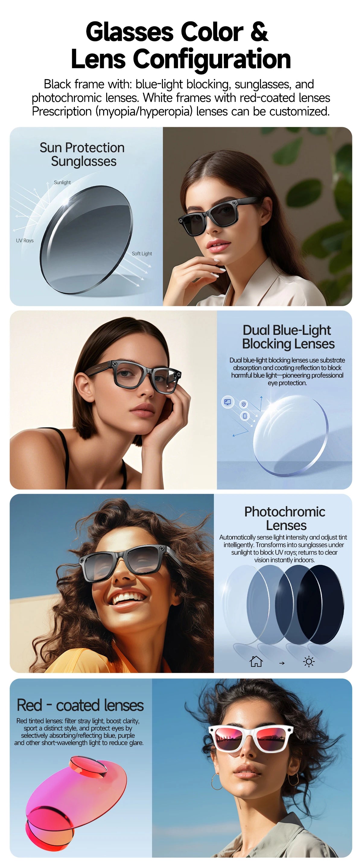 AI Sony 8MP Smart Sunglasses Photo Video Shooting Recognition Translation Wifi Bluetooth Music Play