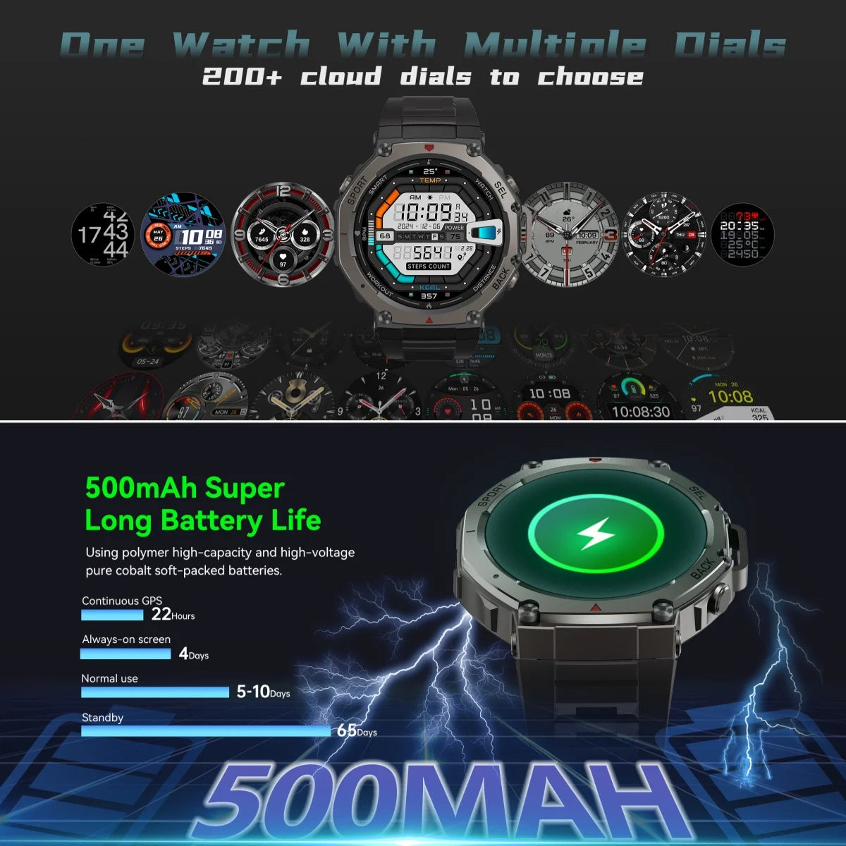 VWAR T-Rex3 Compass Altimeter Military Smartwatch 50m Waterproof Built-in GPS