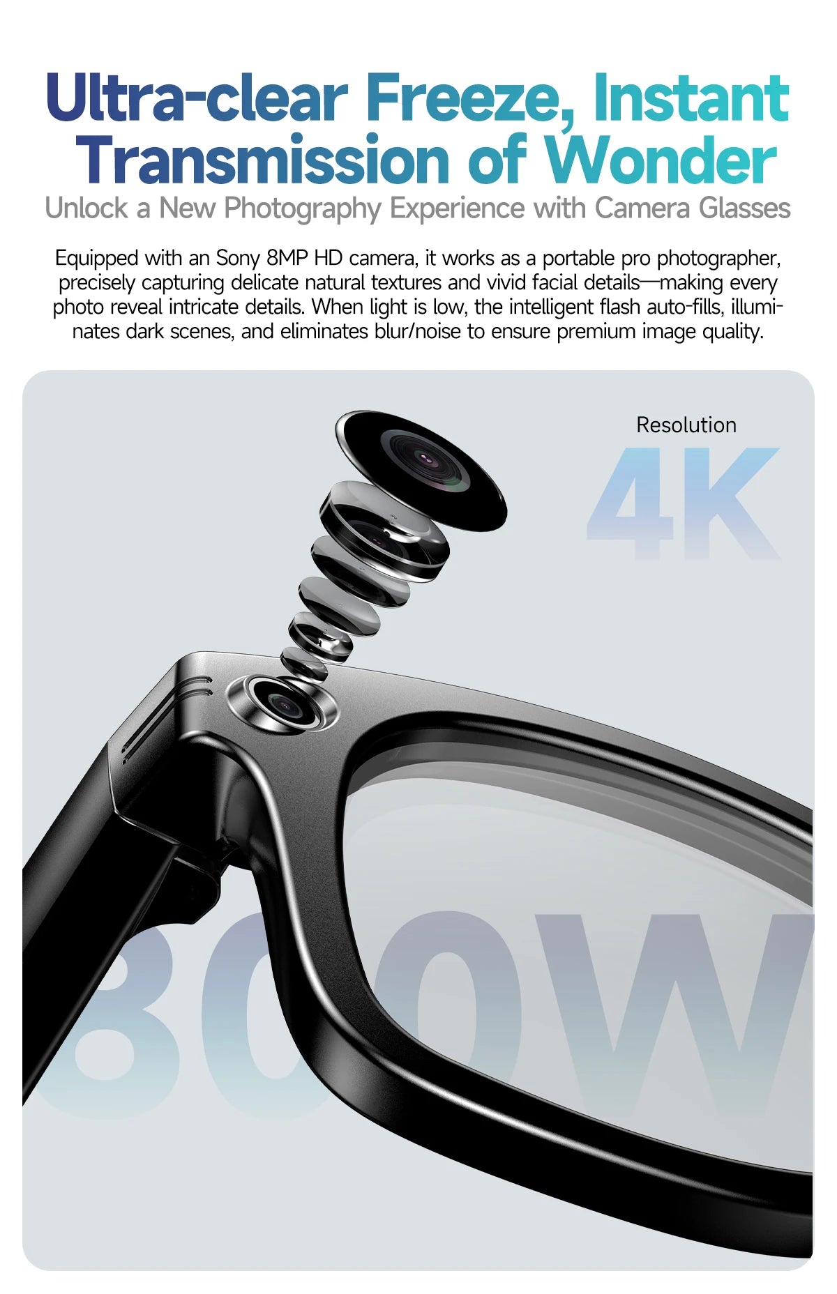 AI Sony 8MP Smart Sunglasses Photo Video Shooting Recognition Translation Wifi Bluetooth Music Play